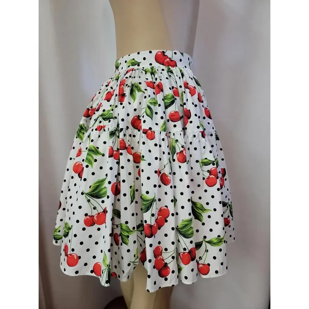 Dolce & Gabbana Polka-Dot Cherries Collegiate Tiered Size 9/10 Ladies Skirt #11 - Picture 7 of 16